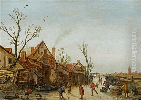 Landschaft Mit Schlittschuhlaufern Oil Painting by Esaias van de Velde the Elder