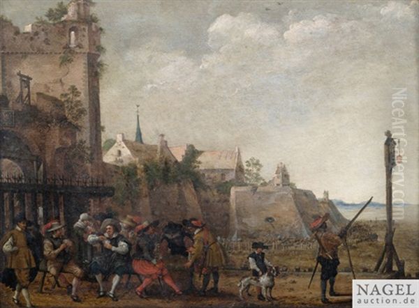 Soldaten Amusieren Sich Beim Karten- Und Wurfelspiel Vor Einem Stadttor Oil Painting by Esaias van de Velde the Elder