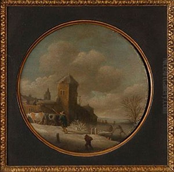 Paysage De Neige Anime De Personnages Et De Patineurs Oil Painting by Esaias van de Velde the Elder