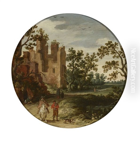 Cavalier Et Promeneurs Devant Des Ruines Oil Painting by Esaias van de Velde the Elder