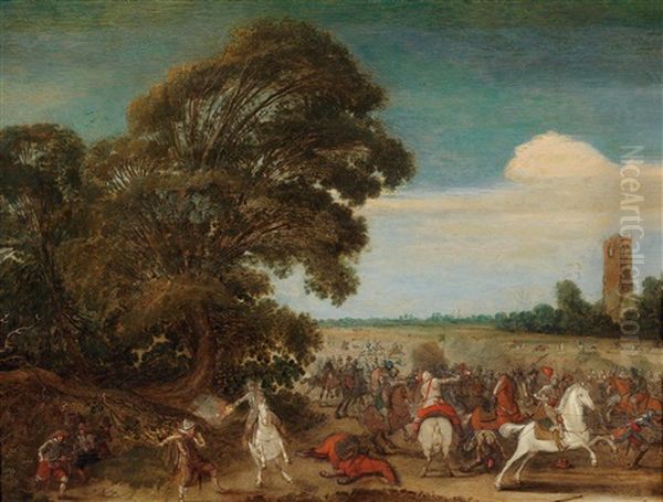 A Cavalry Engagement Oil Painting by Esaias van de Velde the Elder