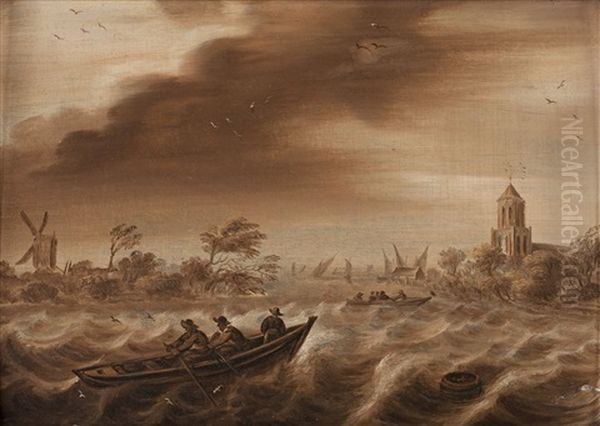 Stormy Sea With Figures In Boat Oil Painting by Willem van de Velde the Elder