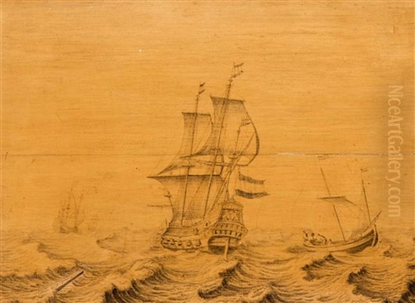 Ships On A Choppy Sea Oil Painting by Willem van de Velde the Elder