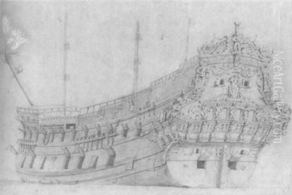 Study Of A Dutch Warship Observed From The Stern Oil Painting by Willem van de Velde the Elder