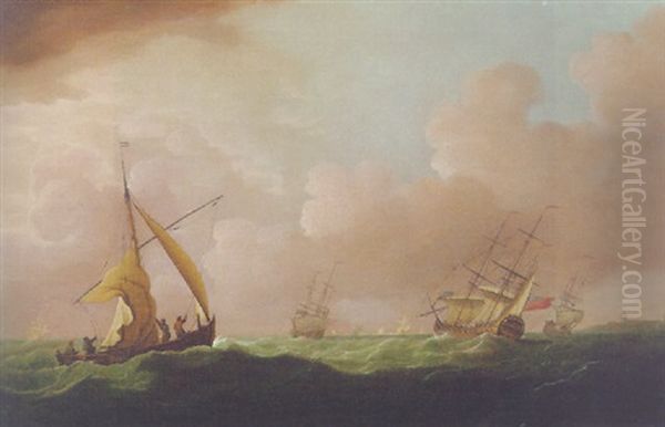 British Frigates, A Dutch Waterschip And Other Shipping In Choppy Seas Off Portsmouth (?) Oil Painting by Willem van de Velde the Elder