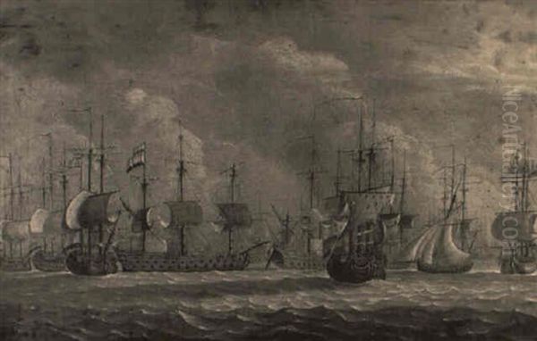 Dutch And British Frigates At Sea Oil Painting by Willem van de Velde the Elder