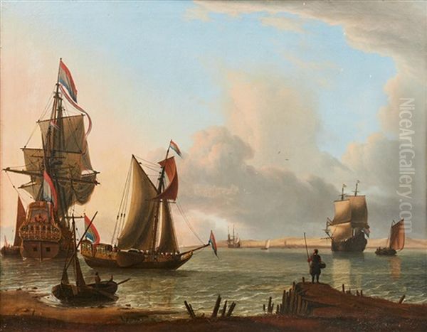 Dutch Ships Off The Coastline Oil Painting by Willem van de Velde the Younger