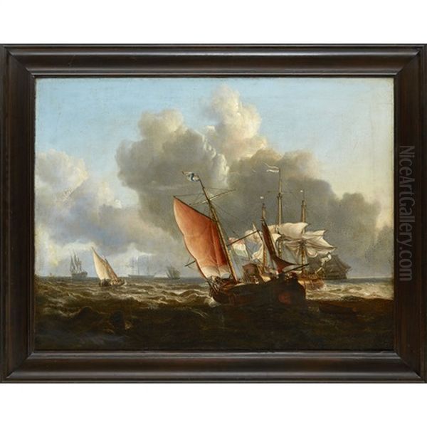 Dutch Shipping Off The Coast Oil Painting by Willem van de Velde the Younger