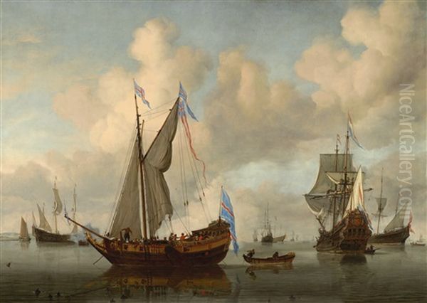 The English Royal Yacht Mary About To Fire A Salute Oil Painting by Willem van de Velde the Younger