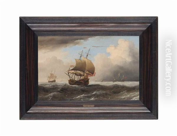 An English Ship Close-hauled In A Strong Breeze (in Collab. With Studio) Oil Painting by Willem van de Velde the Younger