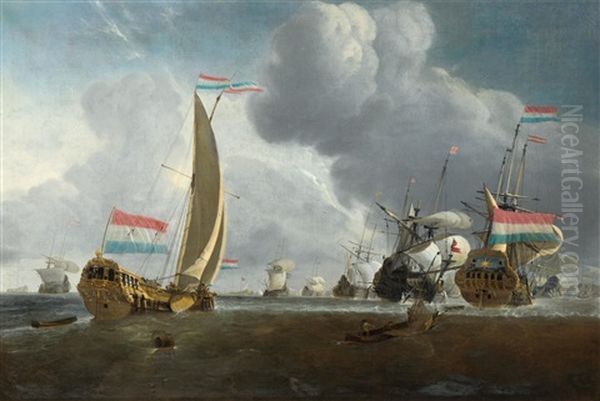 Warships On The High Sea Oil Painting by Willem van de Velde the Younger