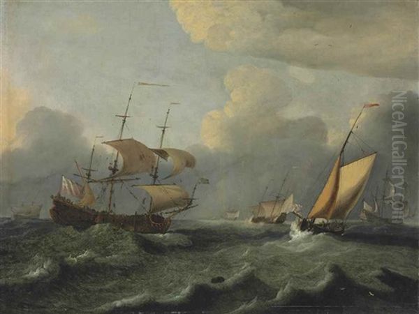 An English Man-of-war And Other Vessels In A Gale Oil Painting by Willem van de Velde the Younger