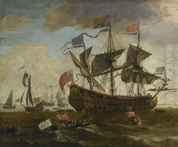 A Gathering Of English Ships, Possibly Depicting The Royal Prince Oil Painting by Willem van de Velde the Younger