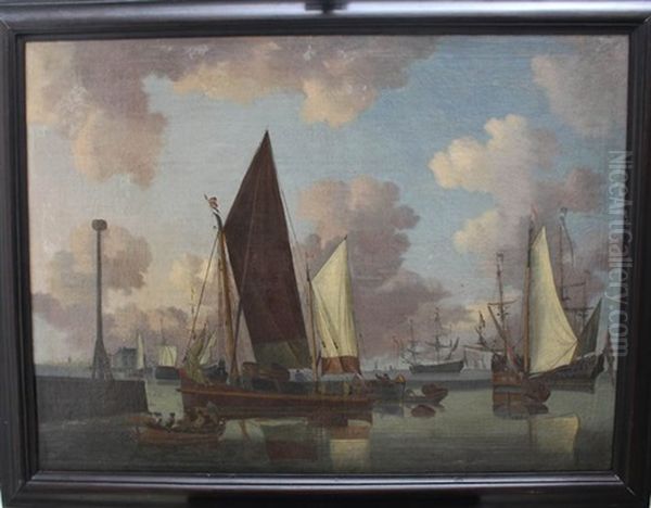 Ships And Boats At Calm Sea Oil Painting by Willem van de Velde the Younger