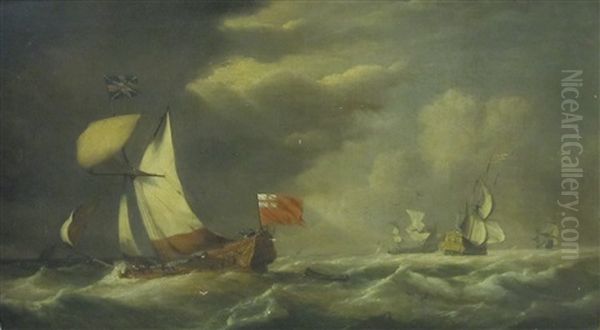 An Admiralty Yacht With An Admiral-of-the Fleet Aboard Bearing Away From Ships Of The Fleet Ahead Of An Approaching Storm Oil Painting by Willem van de Velde the Younger