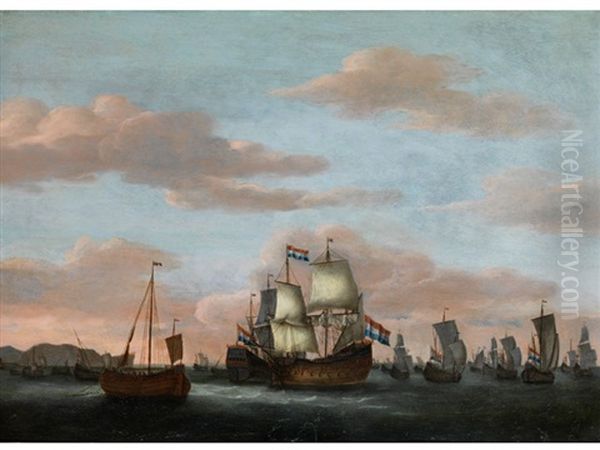 Meeresansicht Mit Admiralsschiffen Und Booten Oil Painting by Willem van de Velde the Younger