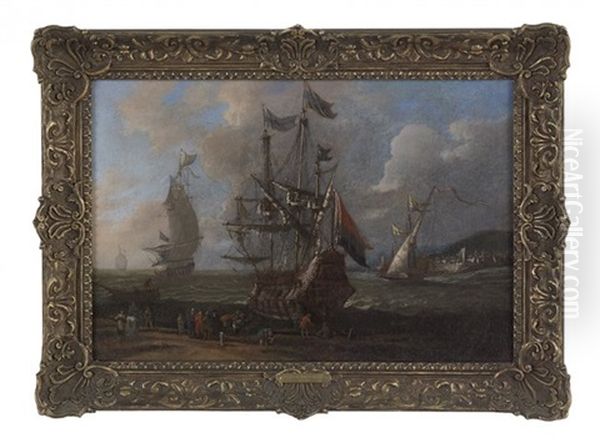 Pulling Into Port Oil Painting by Adriaen Van De Velde