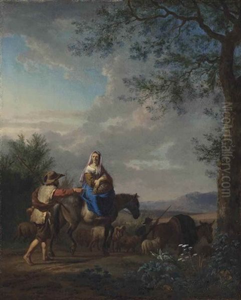 Travellers In An Italianate Landscape Oil Painting by Adriaen Van De Velde