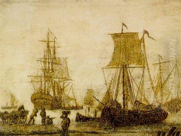 Dutch Fishing Boats And Fishermen Oil Painting by Charles Willem Meredith van de Velde