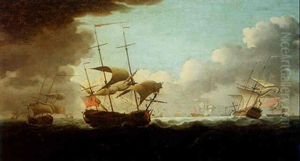 British Shipping At Sea With A Storm Approaching Oil Painting by Cornelis van de Velde