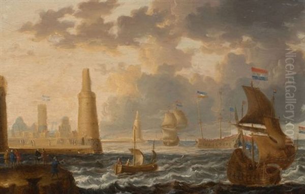 Scene De Port Anime De Personnages Orientaux Oil Painting by Peter van den Velde