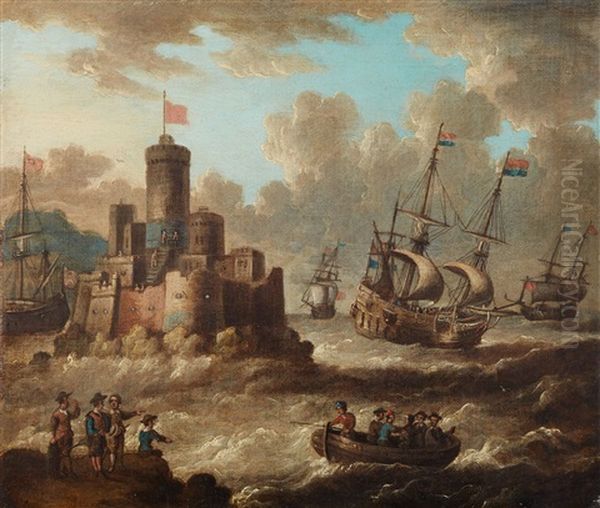 Maritime Scene With A Fortress Oil Painting by Peter van den Velde