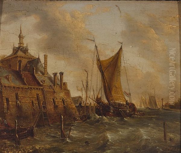 Fischerboote Im Hafen Oil Painting by Peter van den Velde