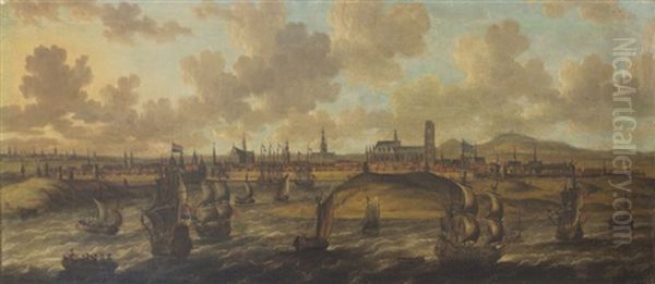 Vue De Venise - Vue D'amsterdam - Vue De Malte (3 Works) Oil Painting by Peter van den Velde