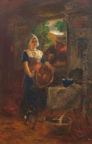 Peasant Girl With Her Suitor (sweethearts) Oil Painting by Paulus Petrus van der Velden