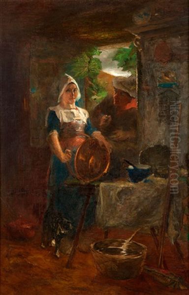 Peasant Girl With Her Suitor (sweethearts) Oil Painting by Petrus Carel van de Velden