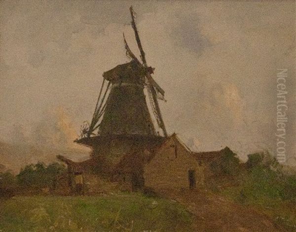 Windmill Study Oil Painting by Petrus Carel van de Velden