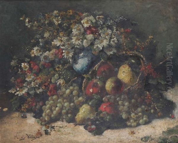 Nature Morte Aux Fleurs Et Fruits Oil Painting by Auguste Hendrik Velghe