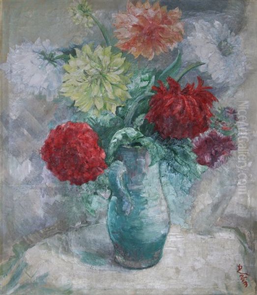 Blumenstillleben Mit Dahlien Oil Painting by Anton Velim