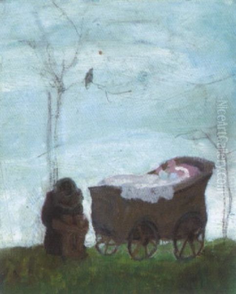 Mann Mit Kinderwagen Oil Painting by Anton Velim