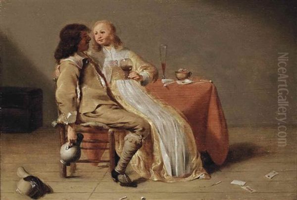 An Elegant Couple Drinking At A Table Oil Painting by Jacob Jansz (Jan) van Velsen