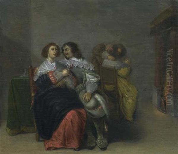 Zwei Liebespaare In Interieur Oil Painting by Jacob Jansz (Jan) van Velsen