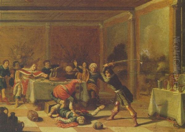 Absalom's Servants Slaying Amnon Oil Painting by Jacob Jansz (Jan) van Velsen