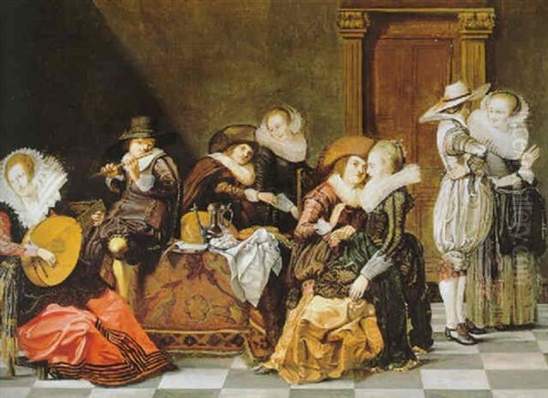 Vornehme Gesellschaft Mit Einem Musizierenden Paar Oil Painting by Jacob Jansz (Jan) van Velsen