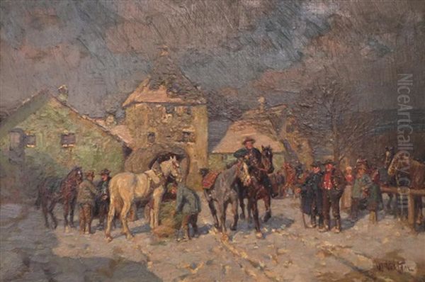 Pferdemarkt Im Winter Oil Painting by Wilhelm Velten