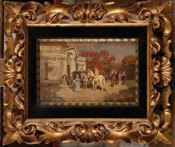 La Halte Des Cavaliers Oil Painting by Wilhelm Velten