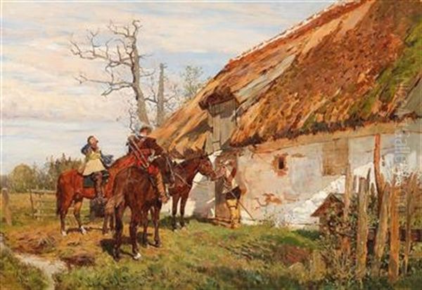 Resting By The Barn by Wilhelm Velten