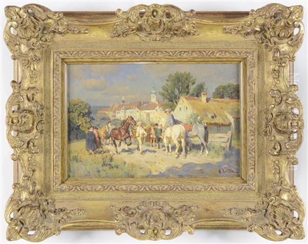 Horse Market On Suburbs Oil Painting by Wilhelm Velten