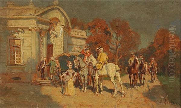 Departure Of The Coach Oil Painting by Wilhelm Velten