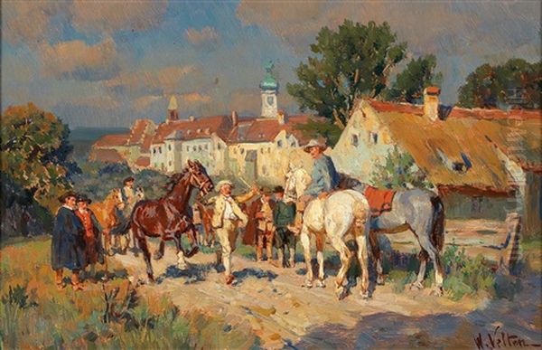 Returning Home From The Horse Market Oil Painting by Wilhelm Velten