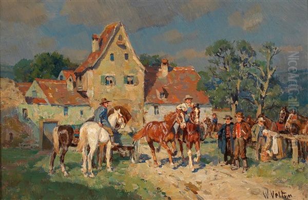 Horse Market Oil Painting by Wilhelm Velten