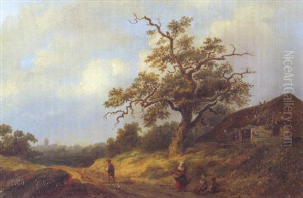 Bauerin An Feldweg Oil Painting by Johan Diderik Cornelis Veltens