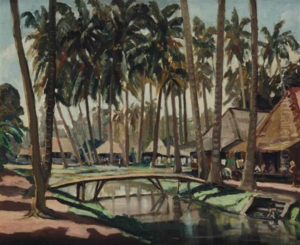 Activities In An Indonesian Village By A River Oil Painting by Henry Van Velthuysen