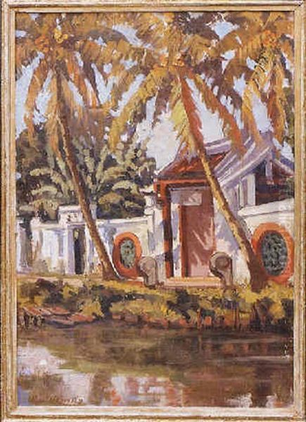 Temple Au Bord De La Riviere Oil Painting by Henry Van Velthuysen