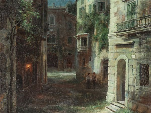 Street Scene By Moonlight Oil Painting by Ivan Augustovitch Veltz