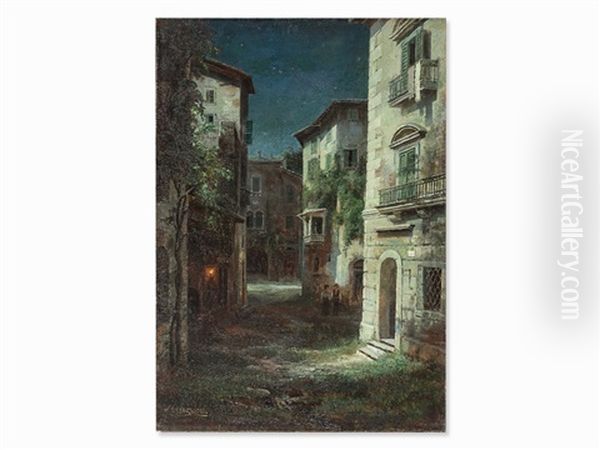 Street Scene By Moonlight Oil Painting by Ivan Augustovitch Veltz